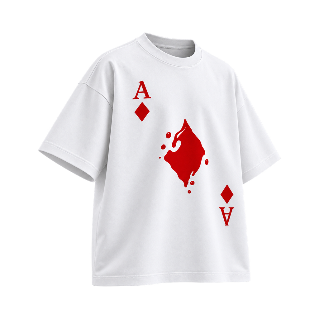 BAREVYN Ace Of Diamonds T-shirt in White, left three-quarter view