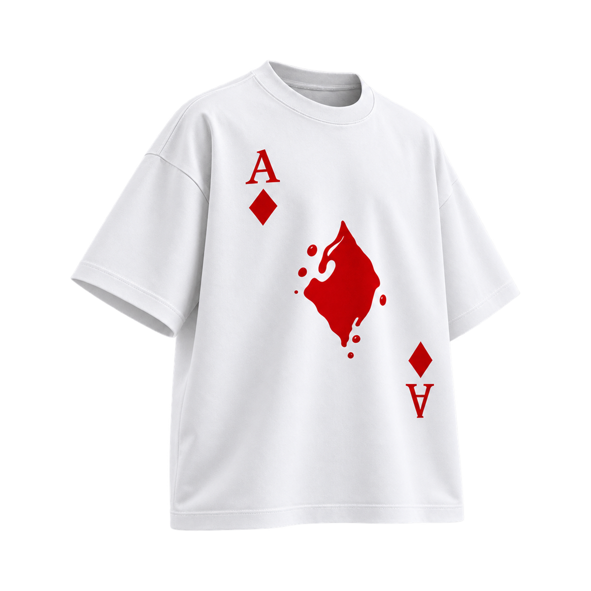 BAREVYN Ace Of Diamonds T-shirt in White, left three-quarter view