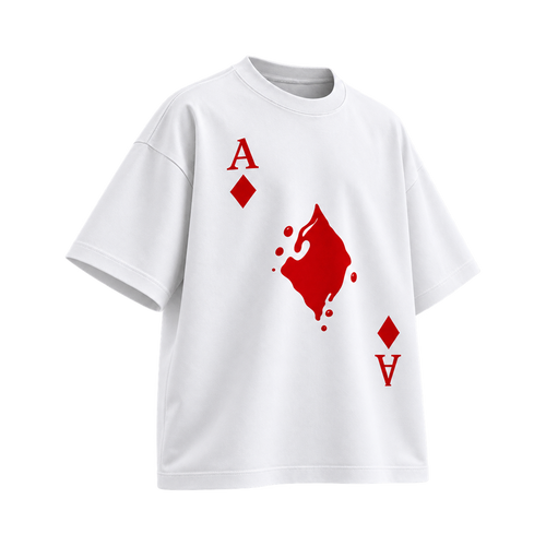BAREVYN Ace Of Diamonds T-shirt in White, left three-quarter view