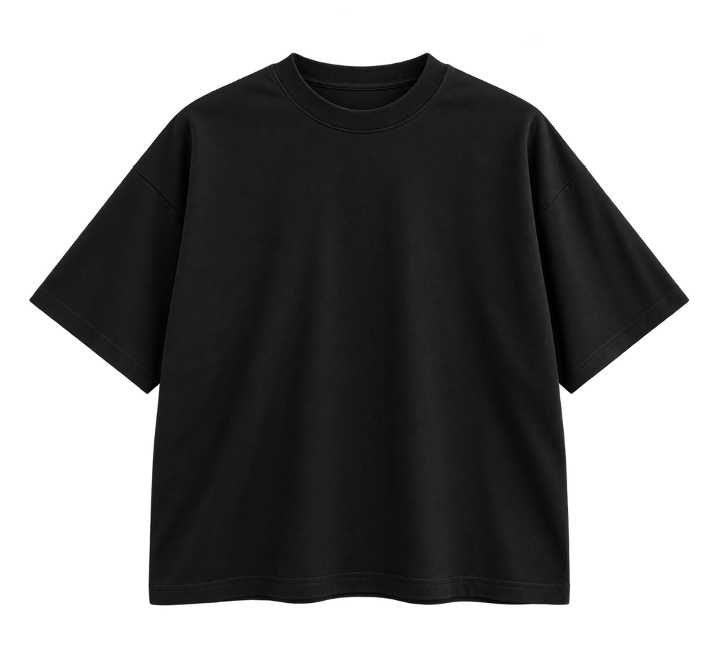 Blank black boxy T-shirt, front view