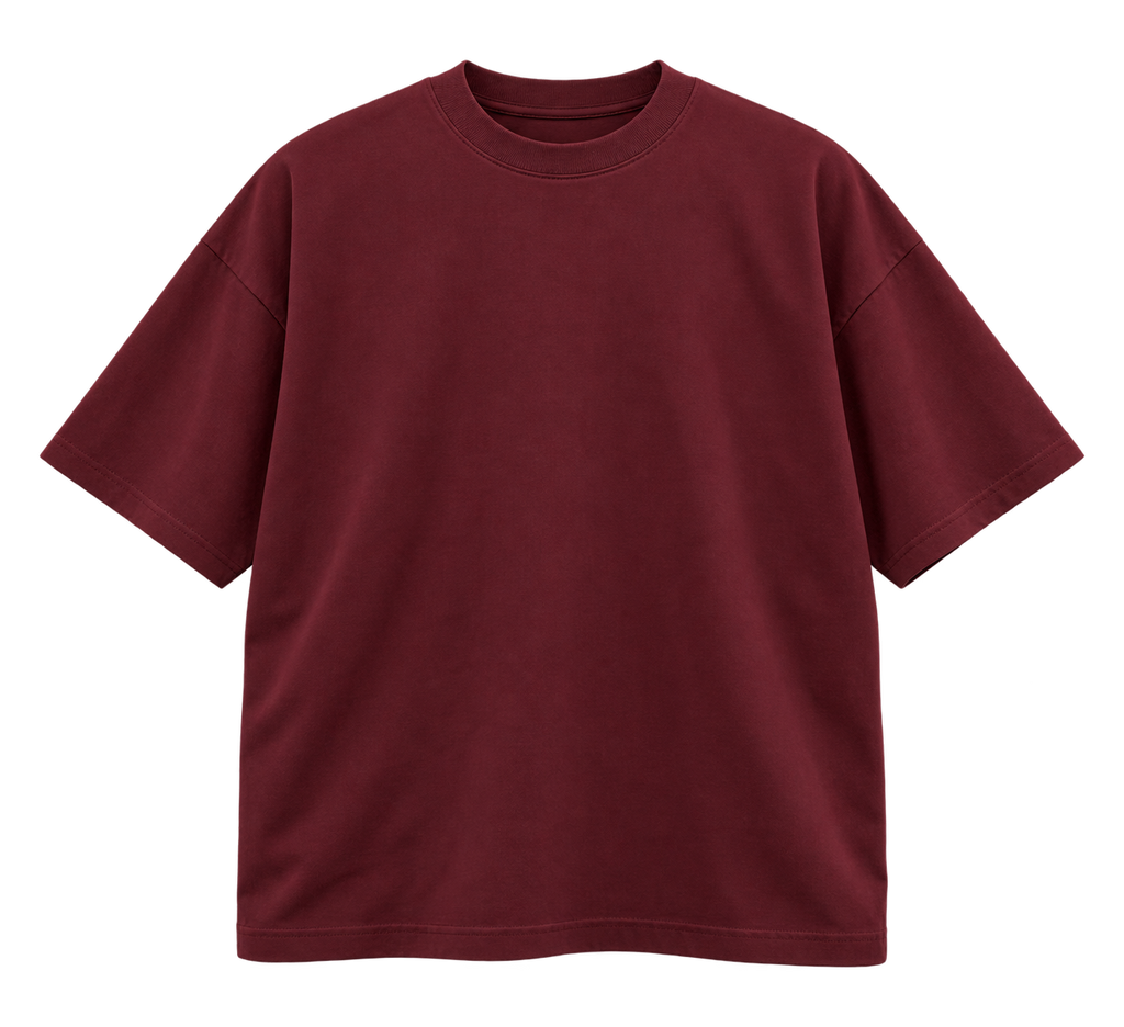 Blank burgundy boxy T-shirt, front view