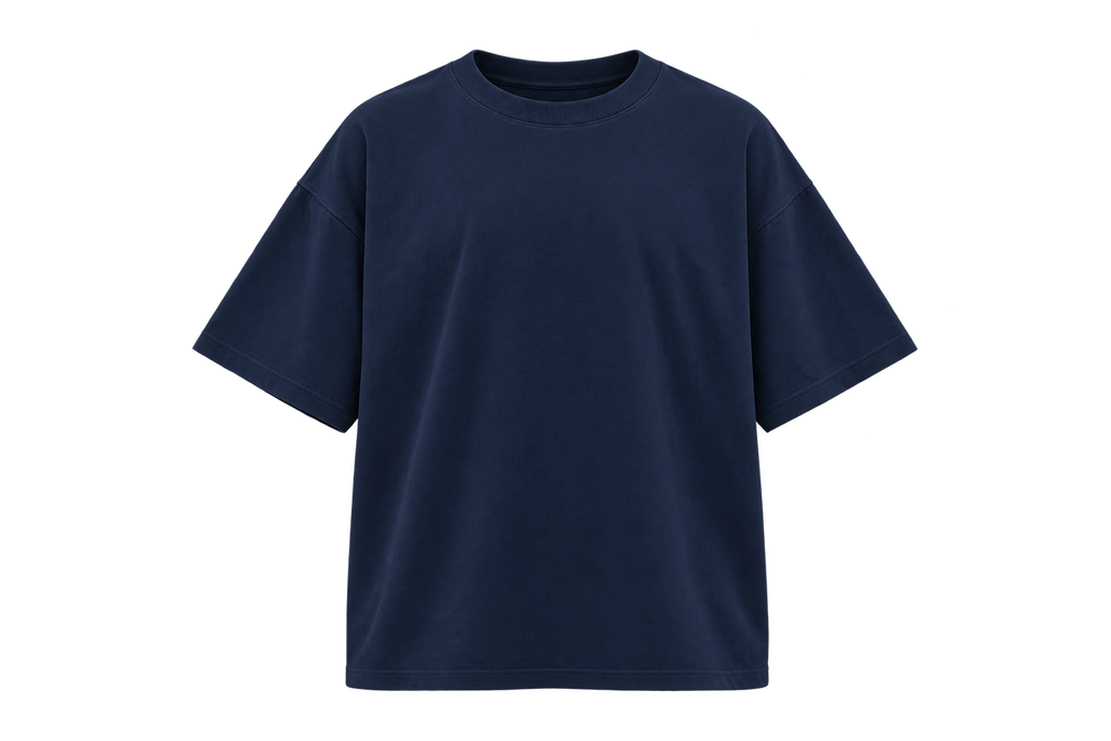 Blank dark blue boxy T-shirt, front view