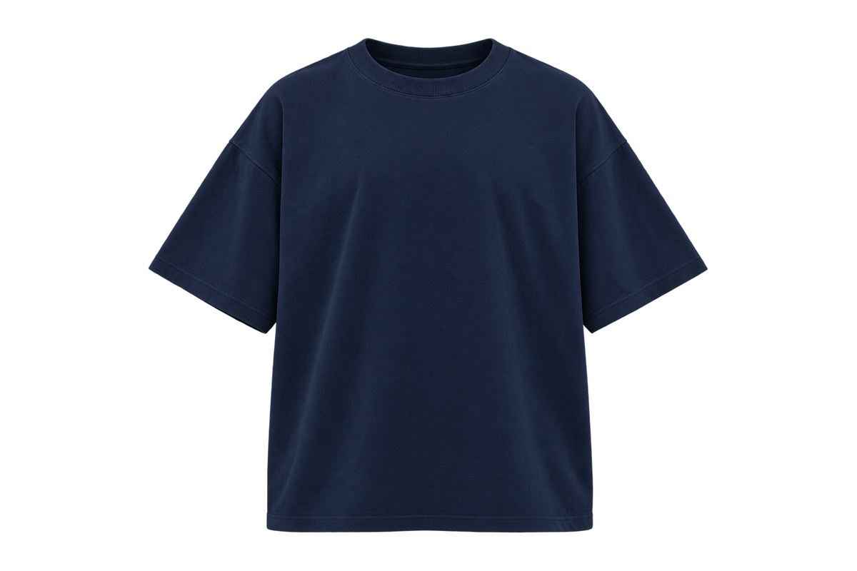 Blank dark blue boxy T-shirt, front view