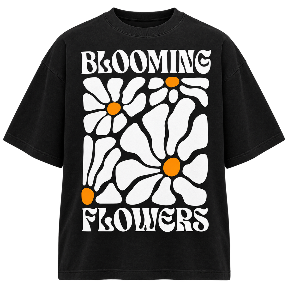 BAREVYN Blooming Flowers T-shirt in Black, front view