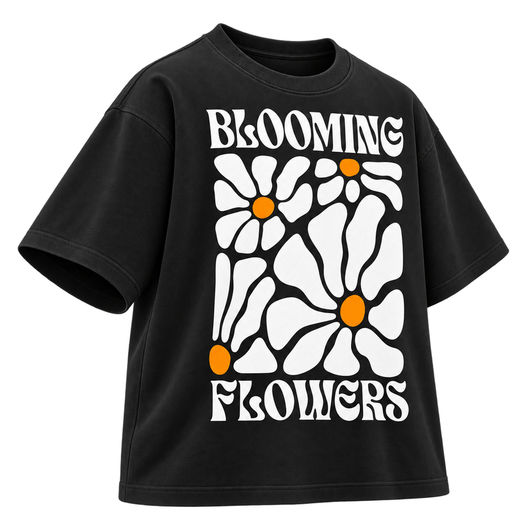 BAREVYN Blooming Flowers T-shirt in Black, left three-quarter view