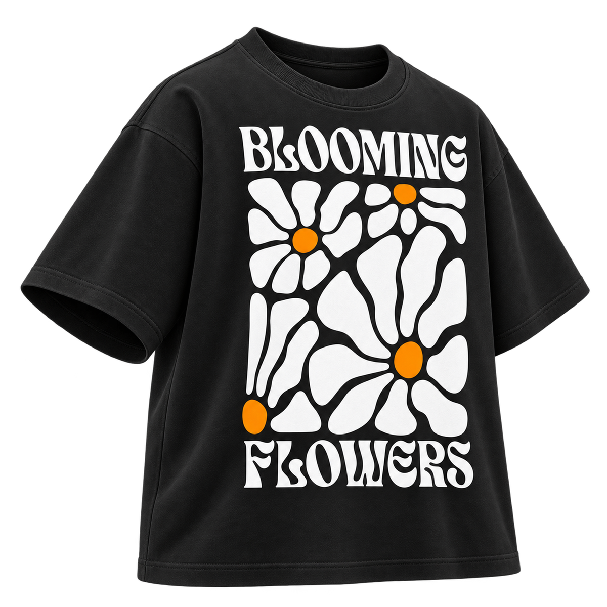 BAREVYN Blooming Flowers T-shirt in Black, left three-quarter view