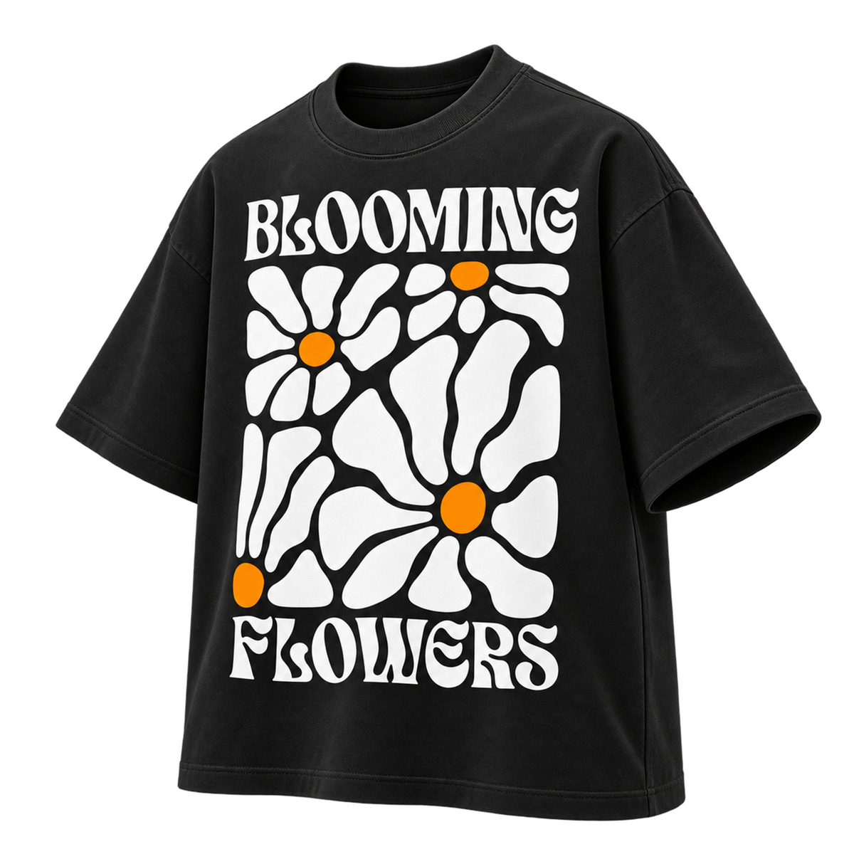 BAREVYN Blooming Flowers T-shirt in Black, right three-quarter view