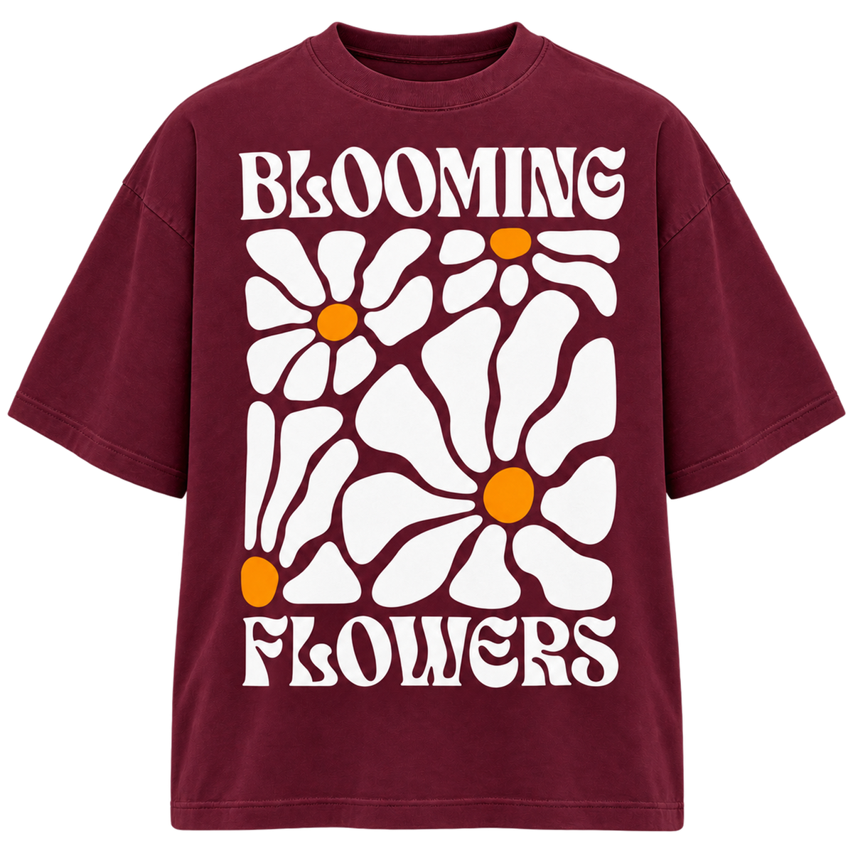 BAREVYN Blooming Flowers T-shirt in Burgundy, front view