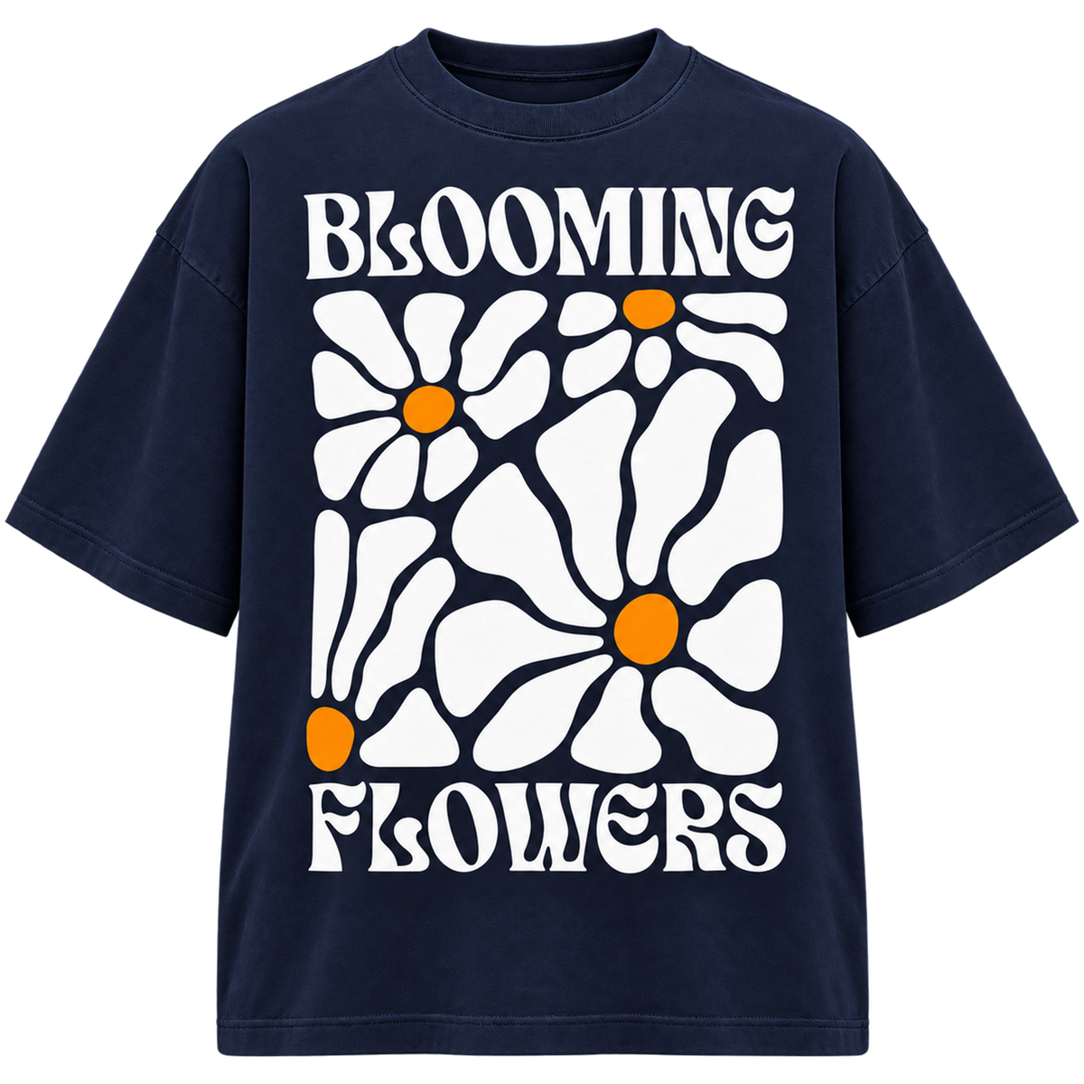 BAREVYN Blooming Flowers T-shirt in Dark Blue, front view