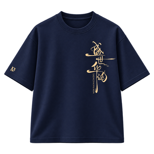 BAREVYN Calligraphy T-shirt in Blue, front view