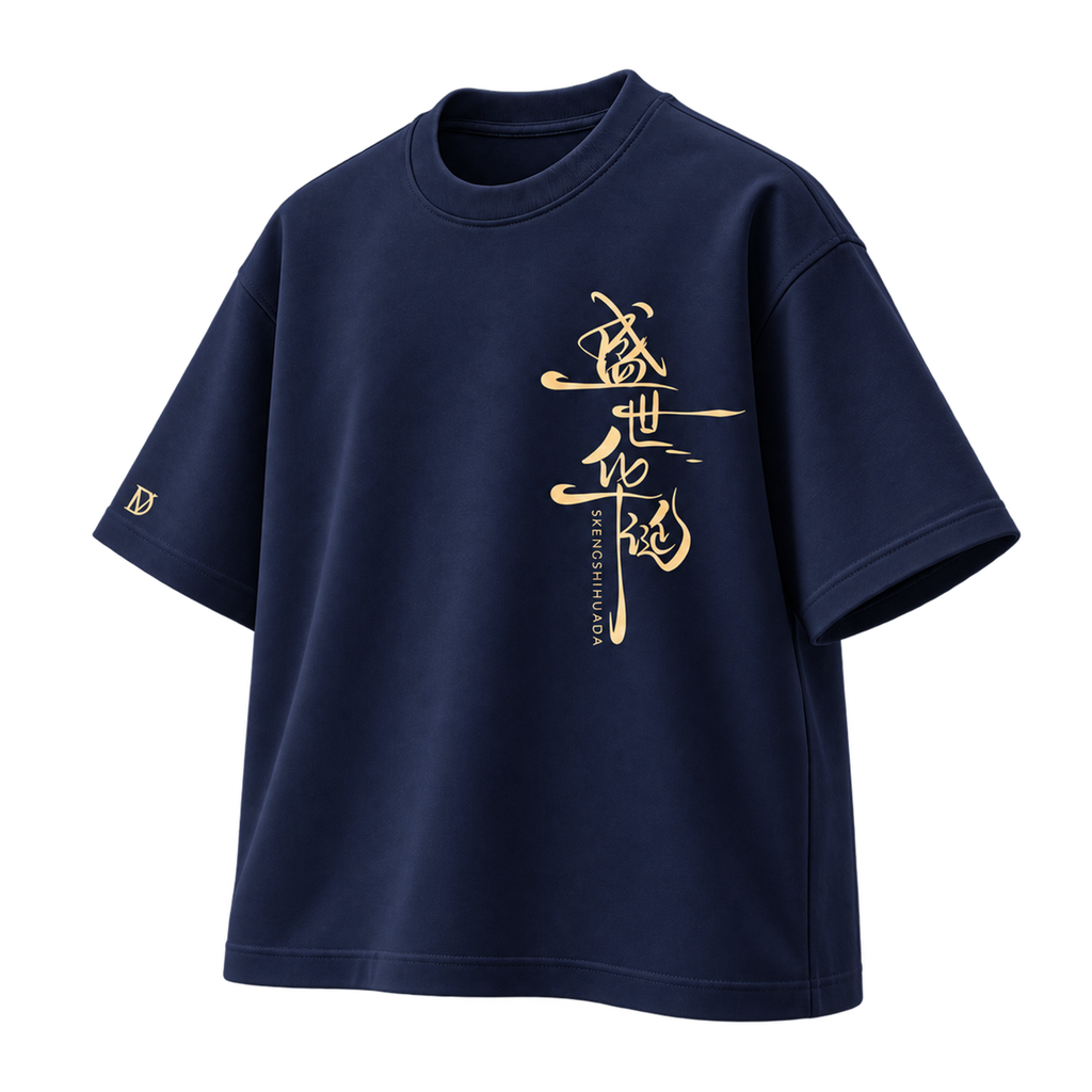 BAREVYN Calligraphy T-shirt in Blue, right three-quarter view