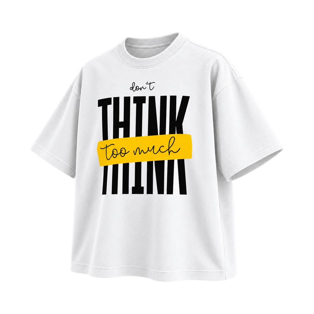 BAREVYN Dont Think Too Much T-shirt in White, right three-quarter view