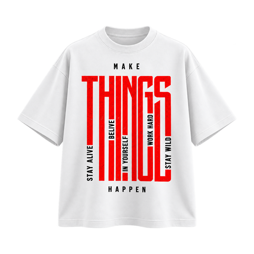 BAREVYN Make Things Happen T-shirt in White, front view