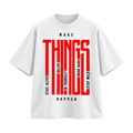 BAREVYN Make Things Happen T-shirt in White, front view