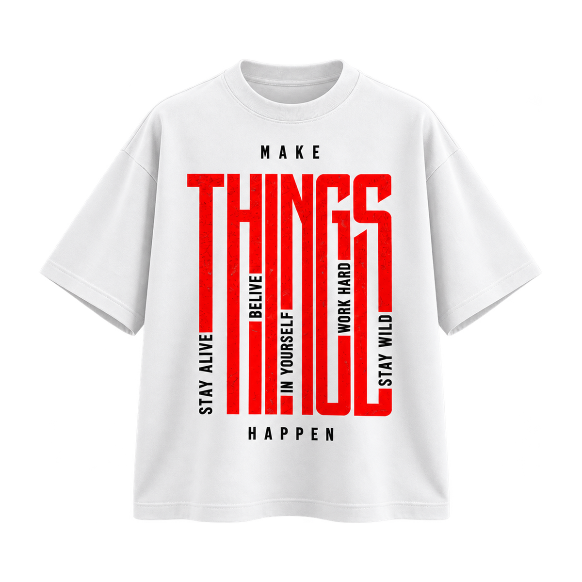BAREVYN Make Things Happen T-shirt in White, front view