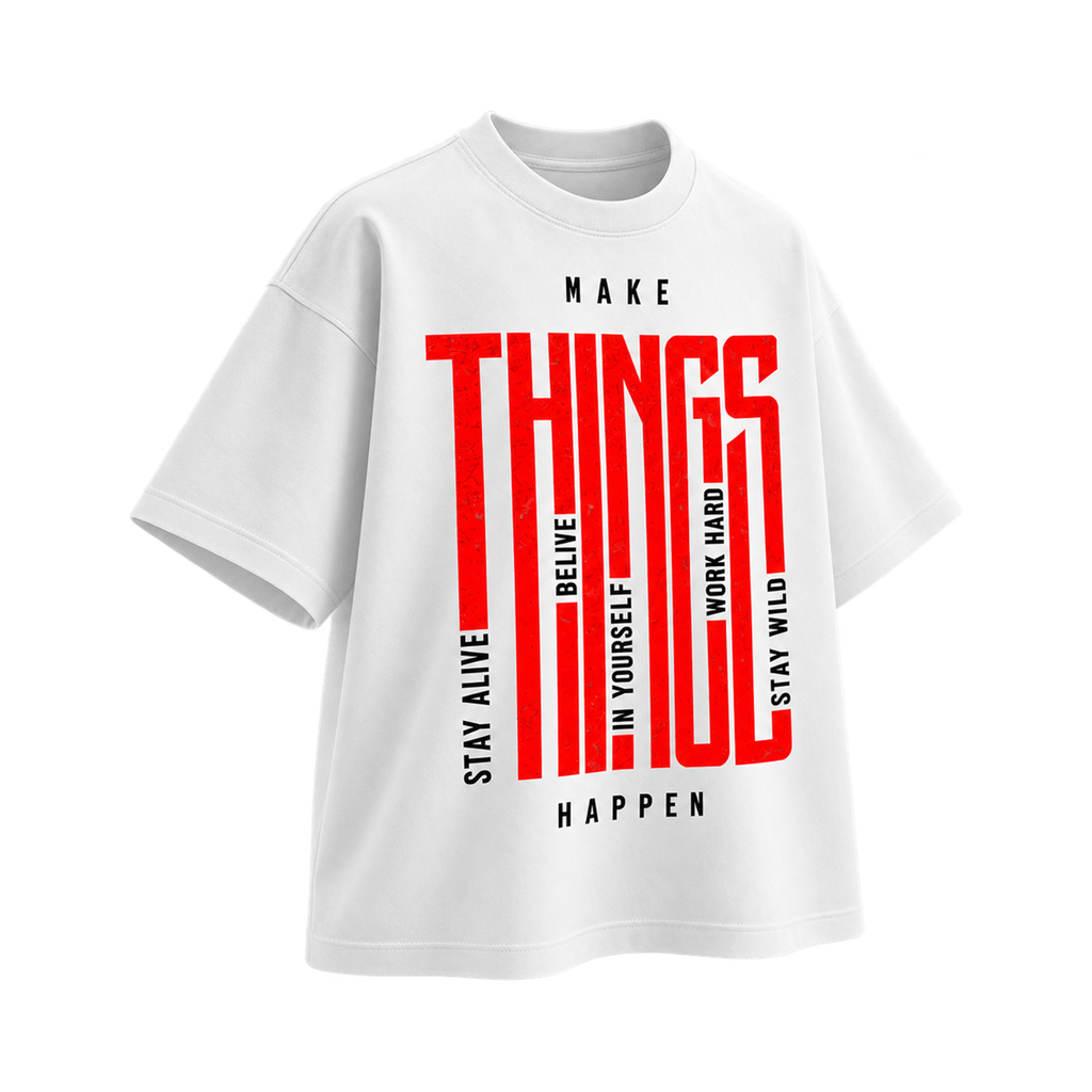 BAREVYN Make Things Happen T-shirt in White, left three-quarter view
