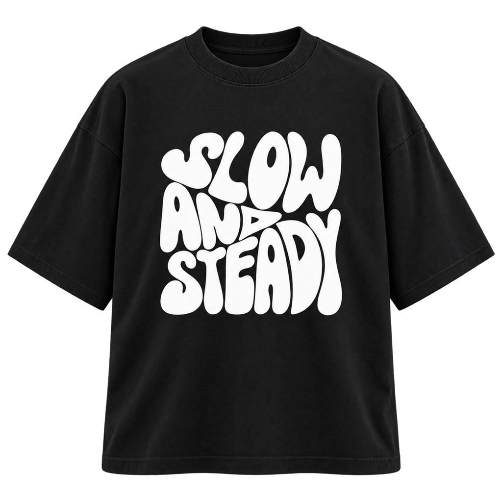 BAREVYN Slow And Steady T-shirt in Black, front view