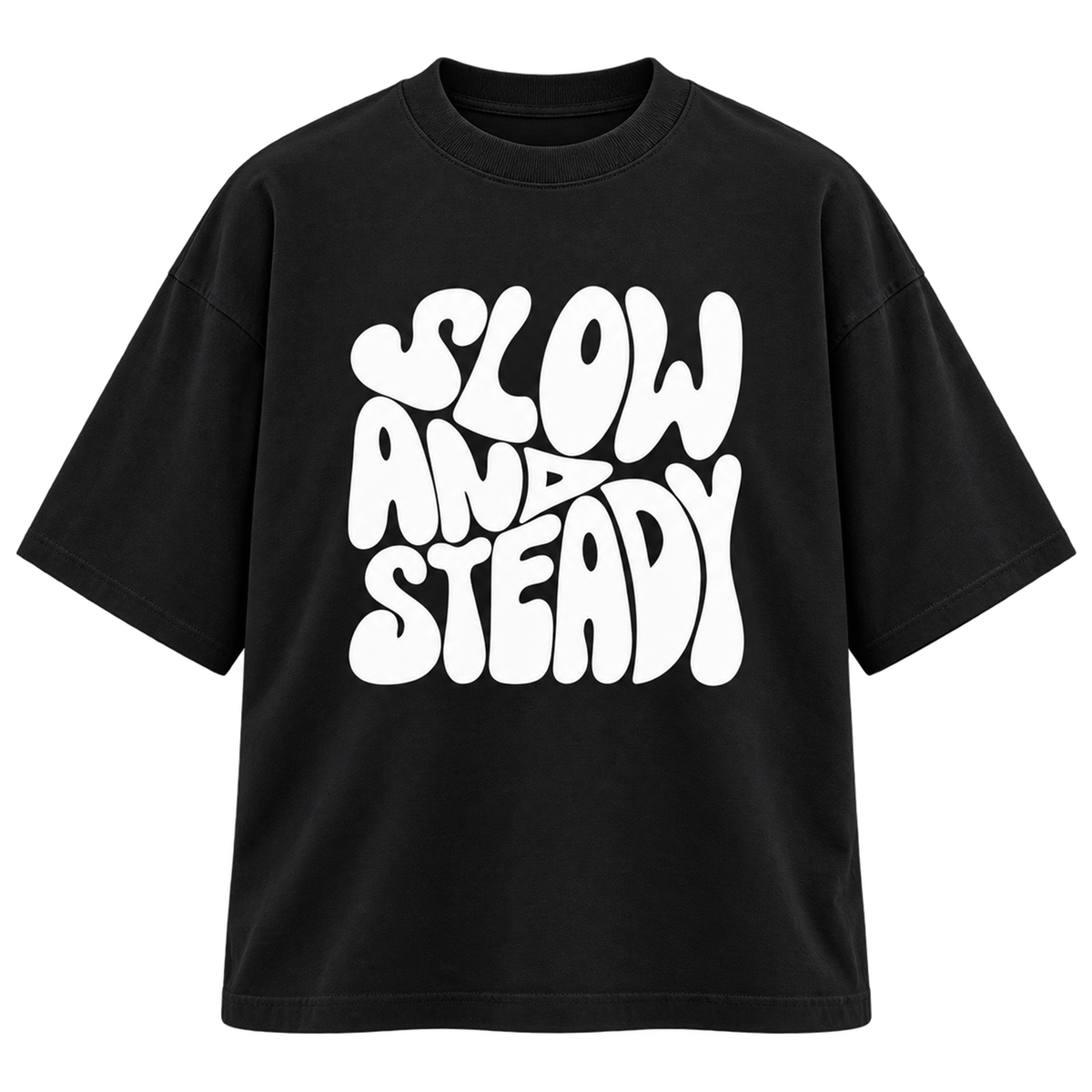 BAREVYN Slow And Steady T-shirt in Black, front view