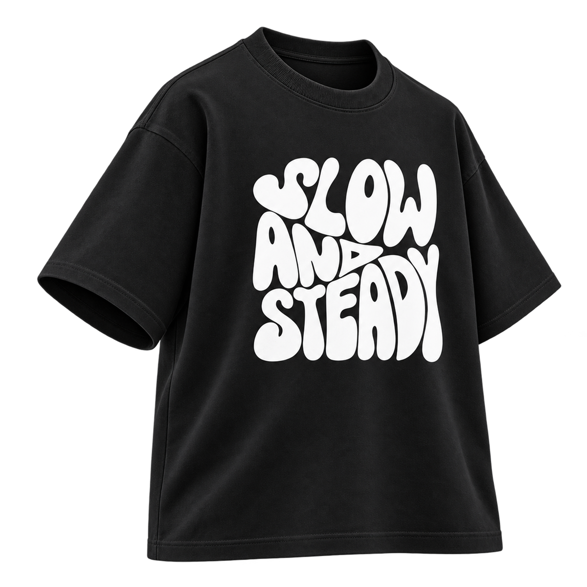 BAREVYN Slow And Steady T-shirt in Black, left three-quarter view