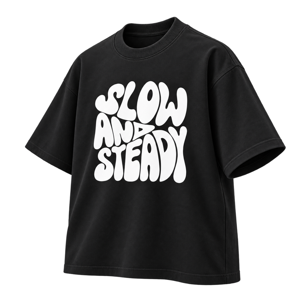 BAREVYN Slow And Steady T-shirt in Black, right three-quarter view