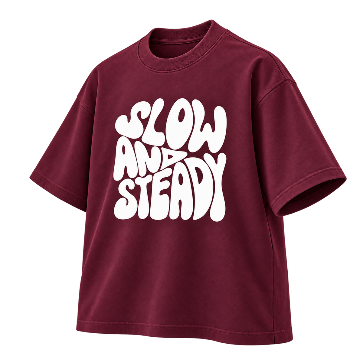 BAREVYN Slow And Steady T-shirt in Burgundy, right three-quarter view