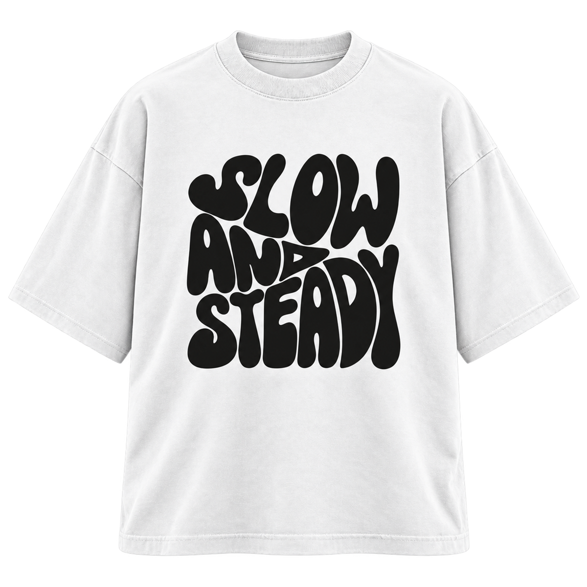 BAREVYN Slow And Steady T-shirt in White, front view