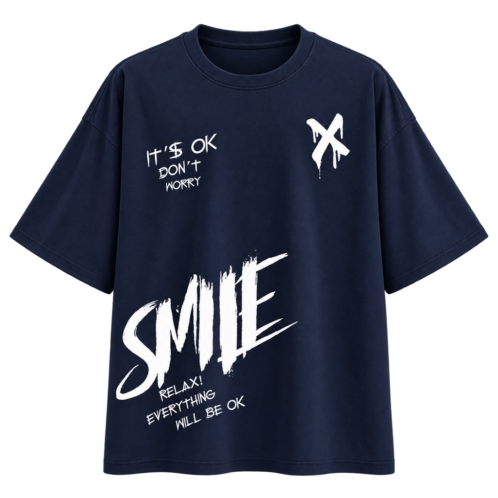BAREVYN Smile T-shirt in Dark Blue, front view