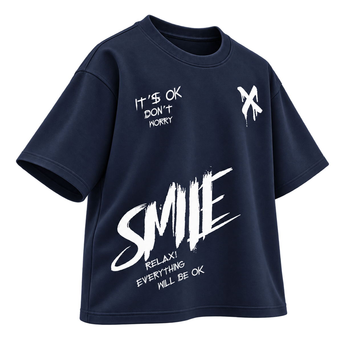 BAREVYN Smile T-shirt in Dark Blue, left three-quarter view