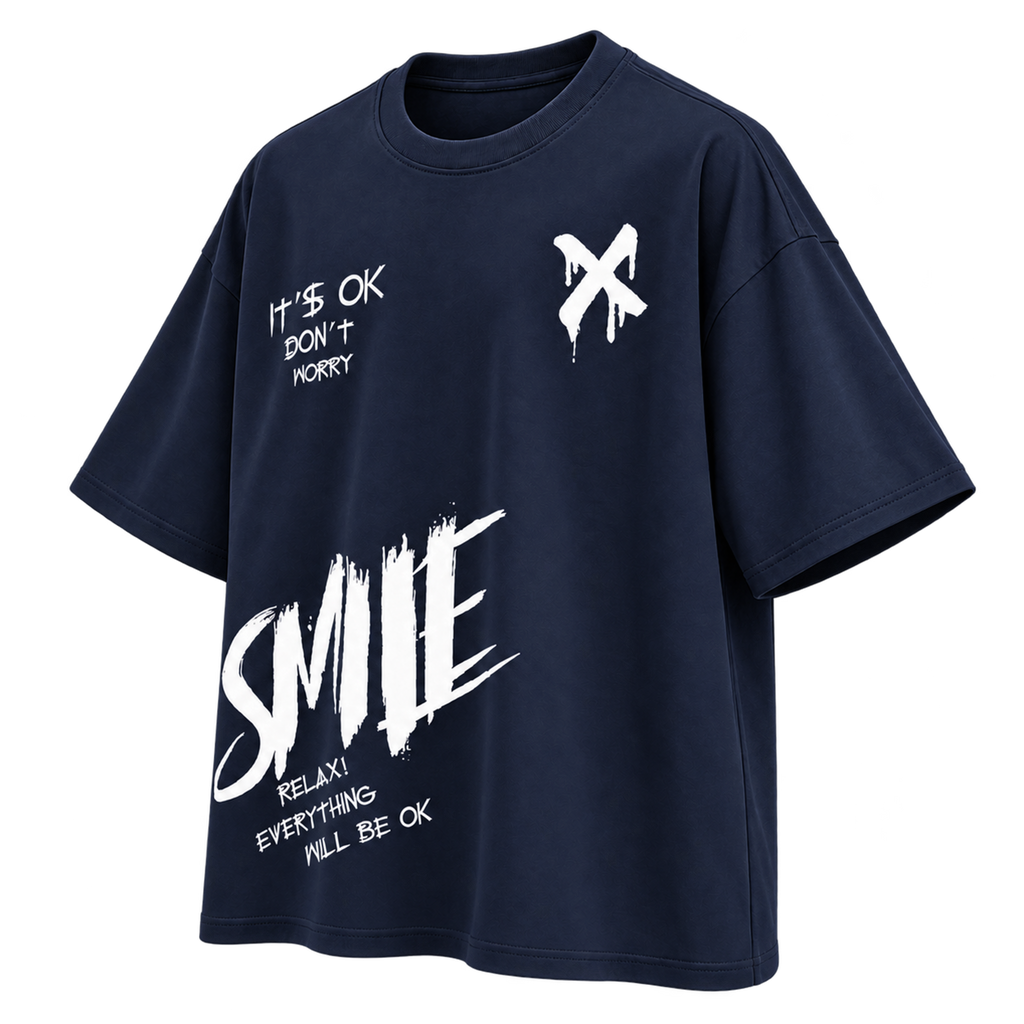 BAREVYN Smile T-shirt in Dark Blue, right three-quarter view
