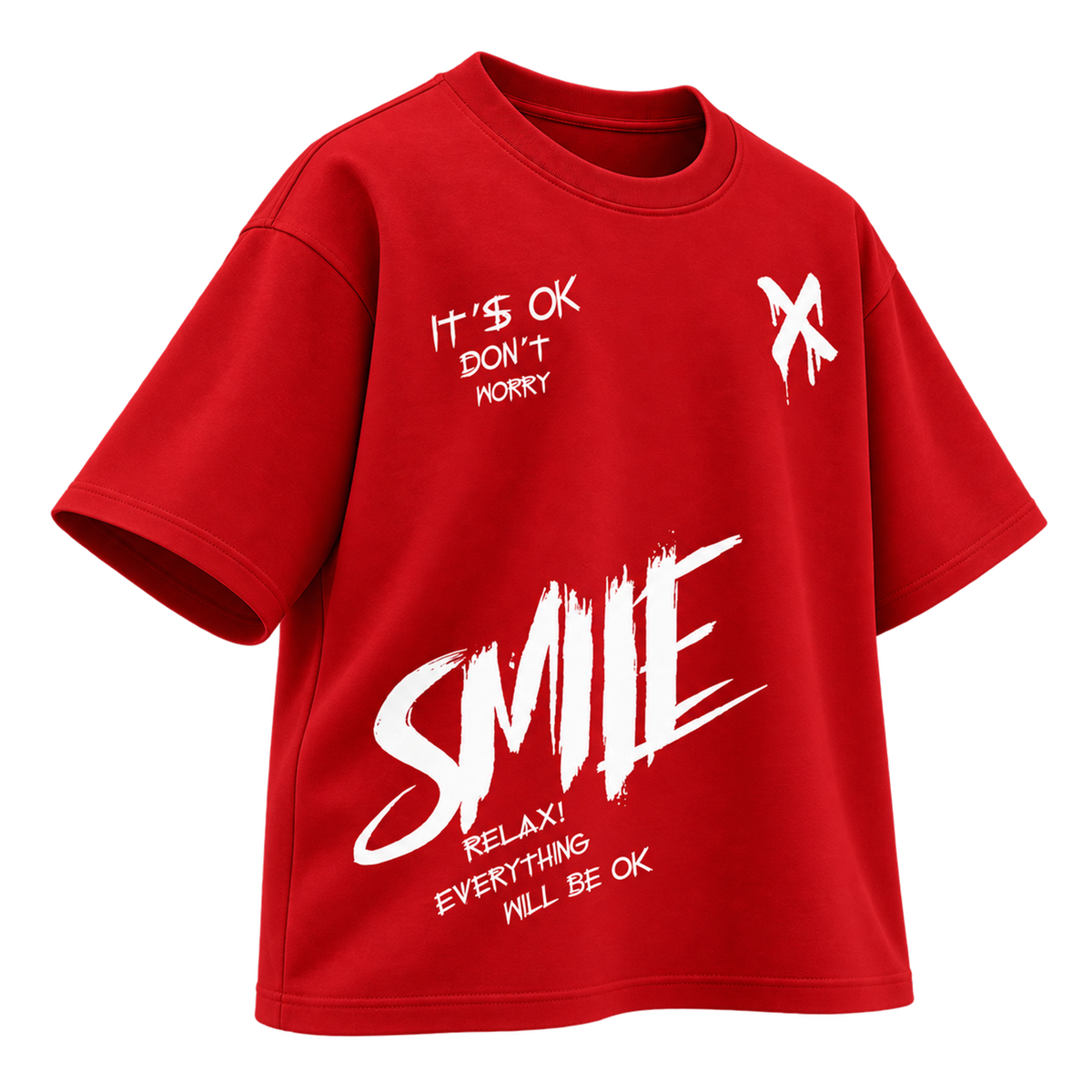 BAREVYN Smile T-shirt in Red, left three-quarter view