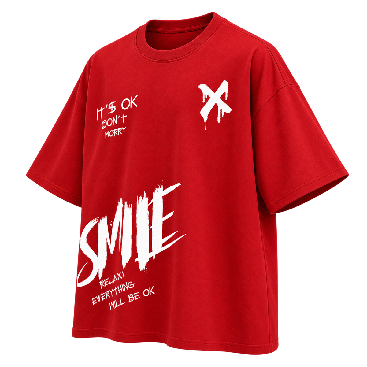 BAREVYN Smile T-shirt in Red, right three-quarter view