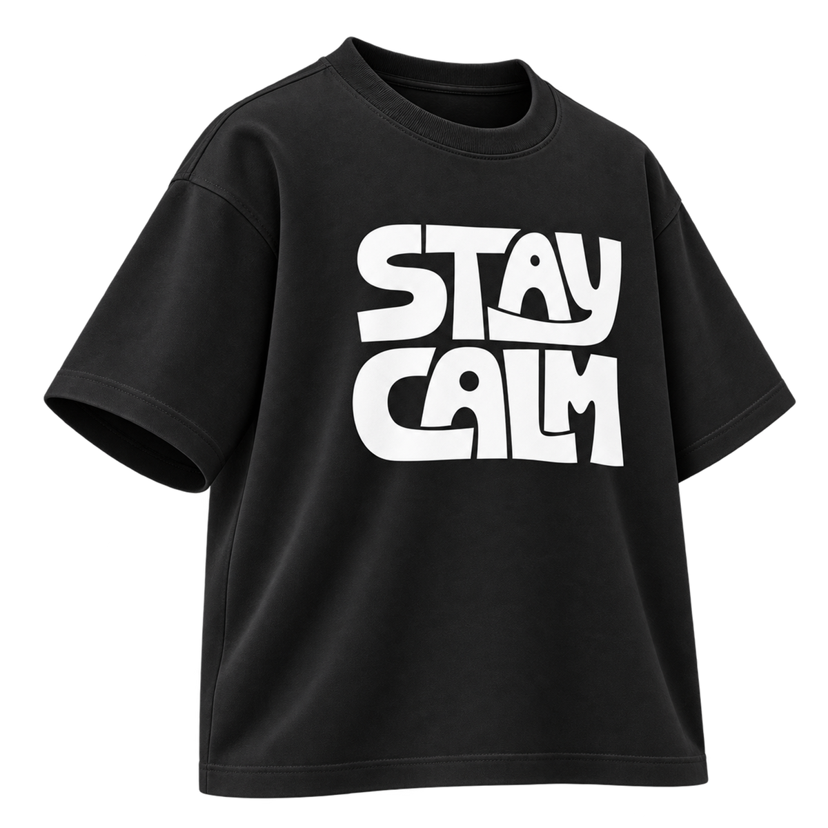 BAREVYN Stay Calm T-shirt in Black, left three-quarter view