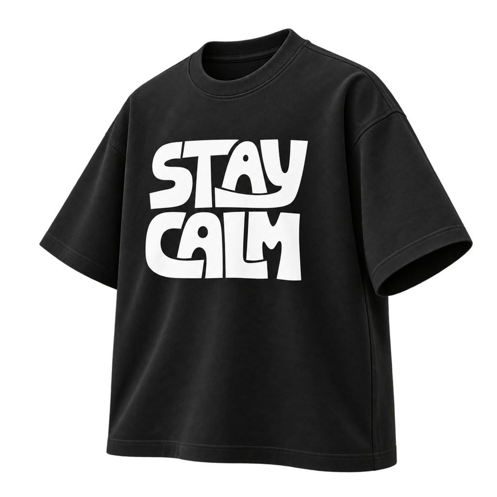 BAREVYN Stay Calm T-shirt in Black, right three-quarter view