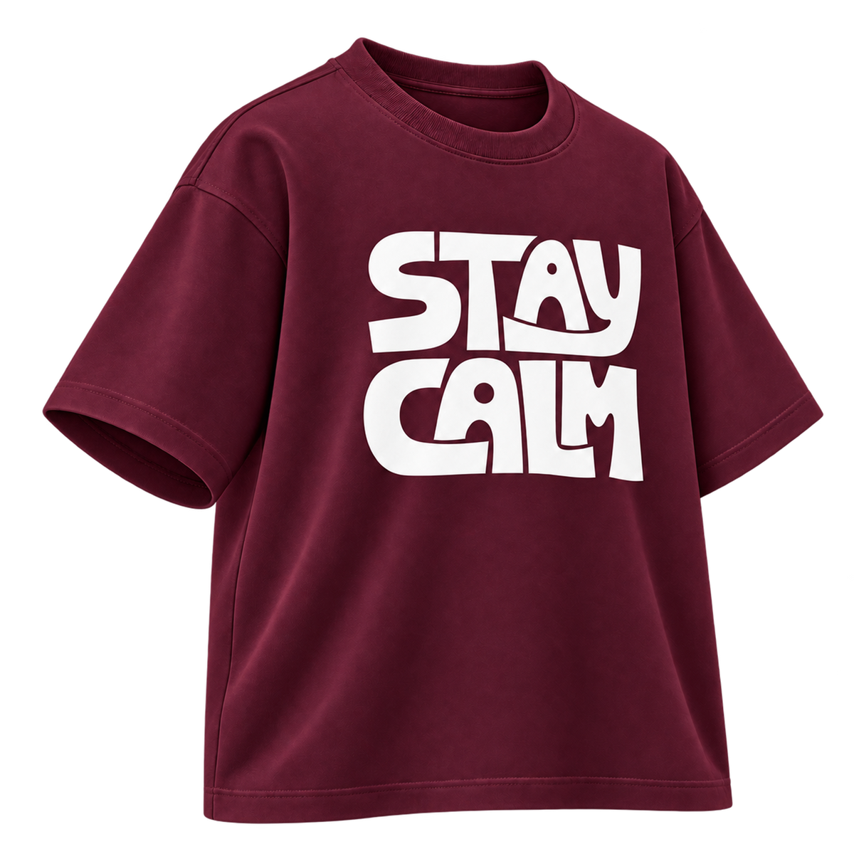 BAREVYN Stay Calm T-shirt in Burgundy, left three-quarter view