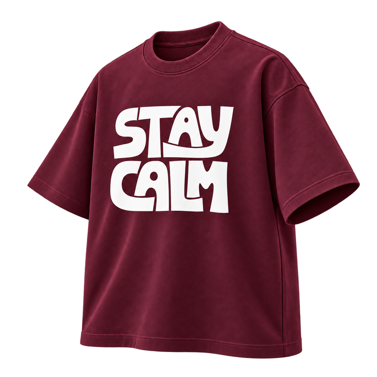 BAREVYN Stay Calm T-shirt in Burgundy, right three-quarter view