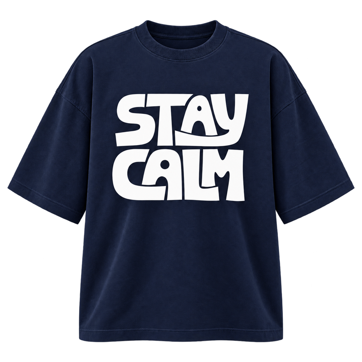 BAREVYN Stay Calm T-shirt in Dark Blue, front view