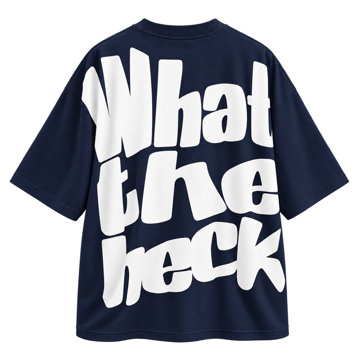 BAREVYN What The Heck Back T-shirt in Dark Blue, front view